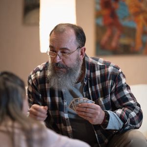 Portrait of Olga Zarichna, the yoga guide, smiling warmly.